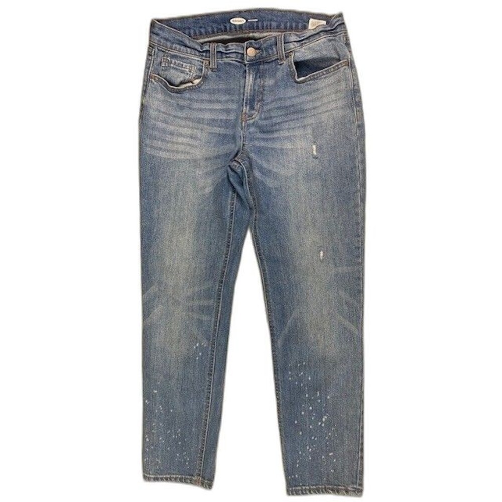 Old Navy Size 8 Womens Jeans Mid Rise Ankle Stretch Light Wash Paint Splatter